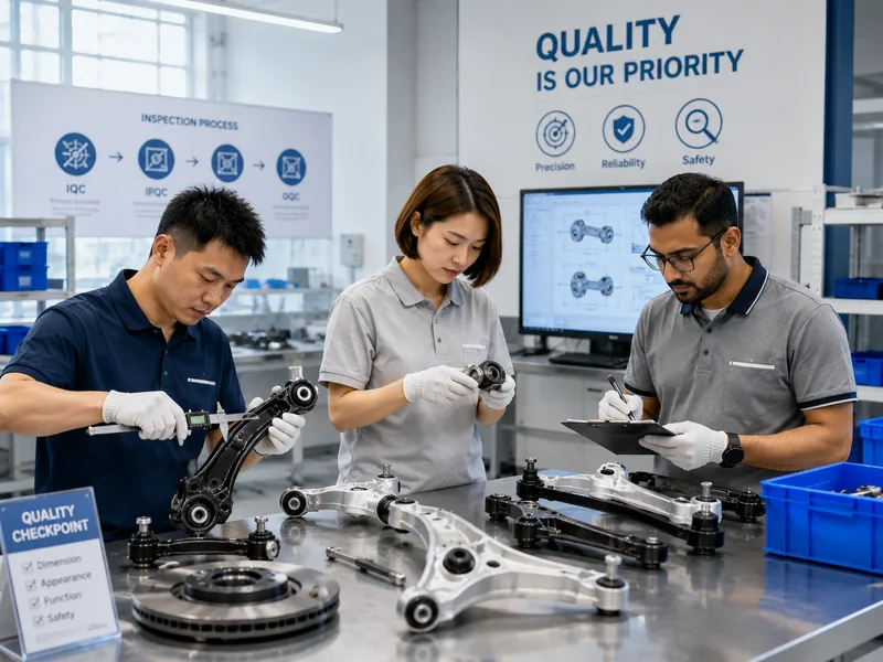 JASPEEDA quality team inspecting automotive suspension parts